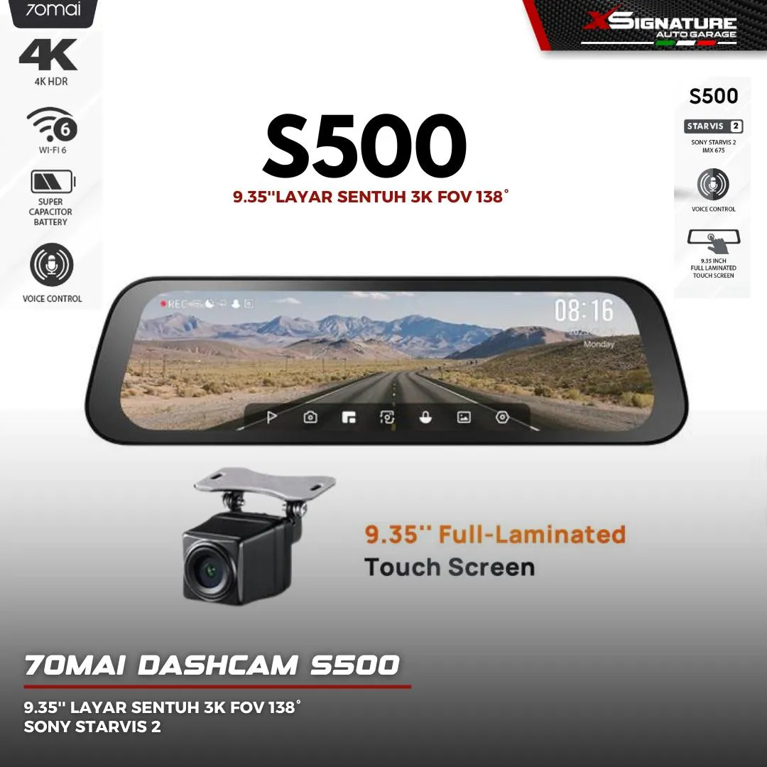 70MAI DASHCAM S500 SET 9.35'' LAYAR SENTUH 3K FOV 138° SONY STARVIS 2