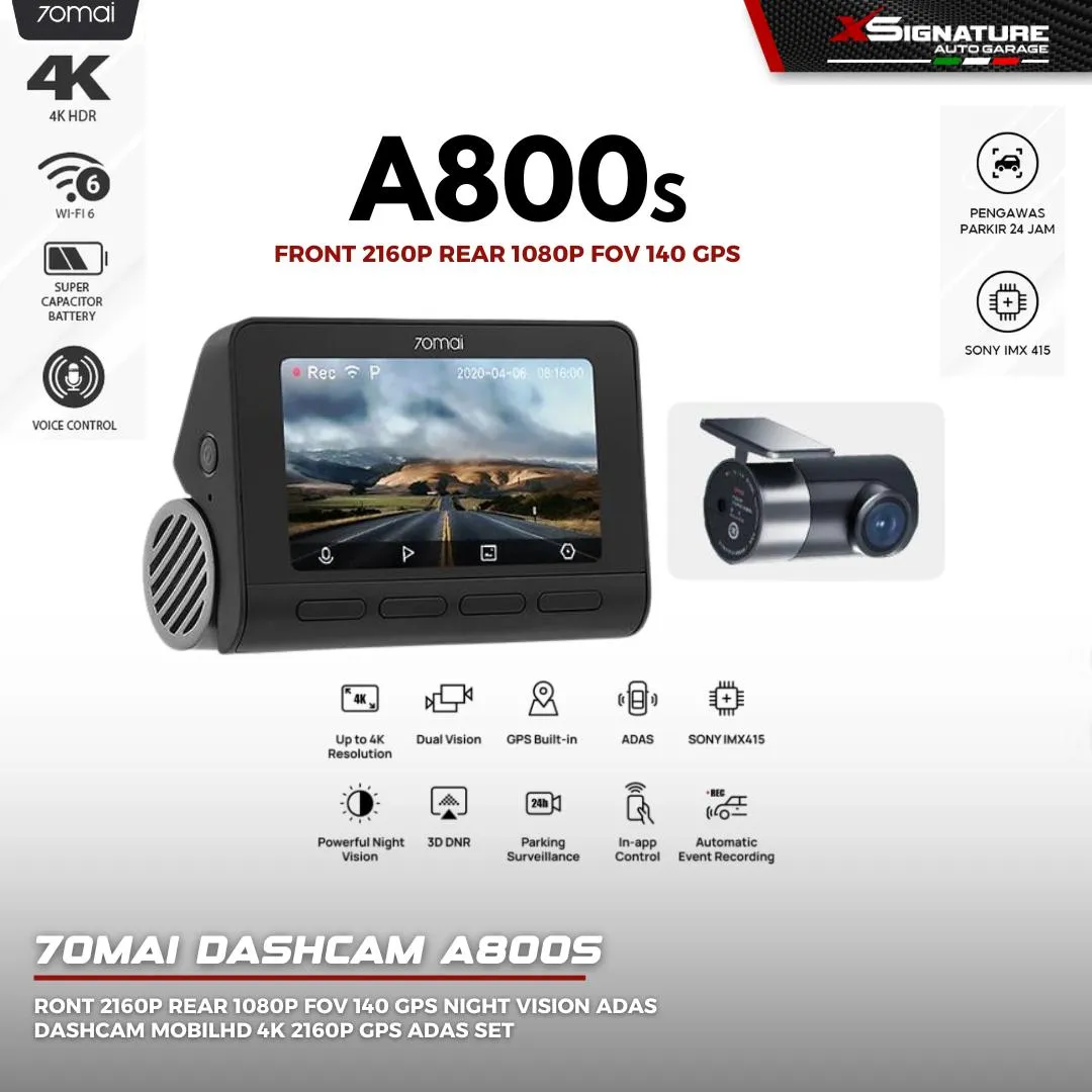 70MAI DASH CAM A800S SET (USE HARDWIRE KIT UP02) FRONT 2160P REAR 1080P FOV 140 GPS NIGHT VISION ADAS DASHCAM MOBILHD 4K 2160P GPS ADAS SET KAMERA DEPAN DAN BELAKANG