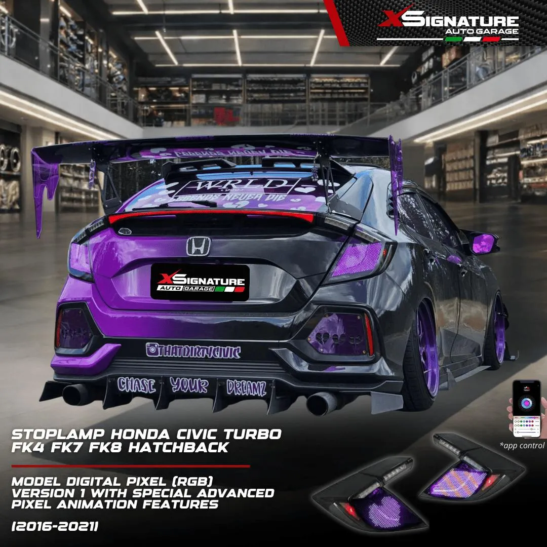 STOPLAMP HONDA CIVIC TURBO FK4 FK7 FK8 HATCHBACK (2016-2021) MODEL DIGITAL PIXEL [RGB] VERSION 1 WITH SPECIAL ADVANCED PIXEL ANIMATION FEATURES