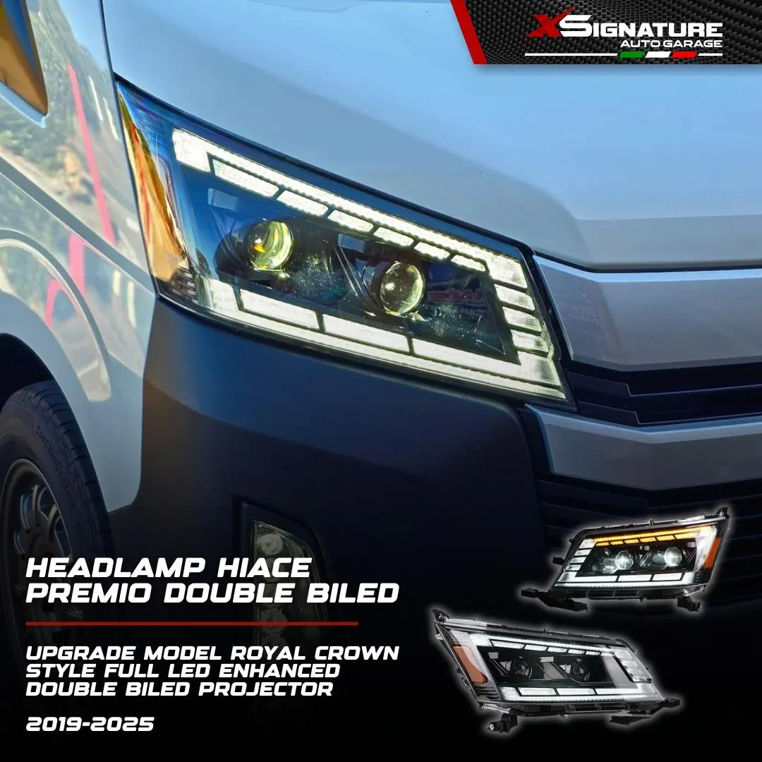 HEADLAMP HIACE PREMIO (2019-2025) UPGRADE MODEL ROYAL CROWN STYLE FULL LED ENHANCED DOUBLE BILED PROJECTOR *TANPA HARUS GANTI BUMPER GRILL DEPAN