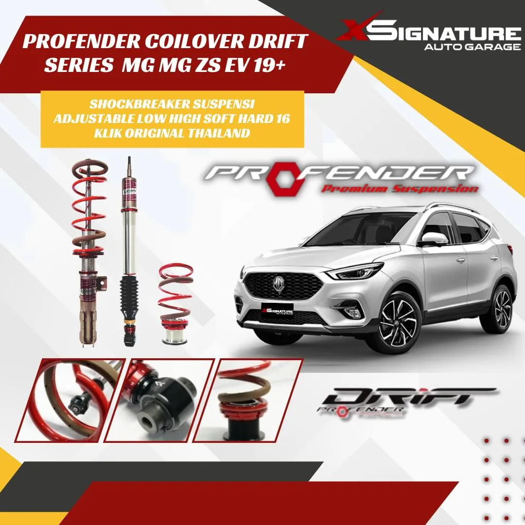 PROFENDER COILOVER DRIFT SERIES MG ZS EV 19+ SHOCKBREAKER SUSPENSI ADJUSTABLE LOW HIGH SOFT HARD 16 KLIK ORIGINAL THAILAND